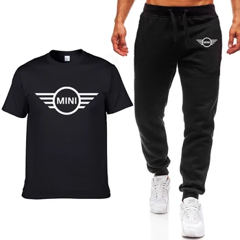 Jaunas Vasaras Modes Vīriešu T-Krekls Mini Auto Logo Drukas Ikdienas Īsās Piedurknes Apaļu Kakla Kokvilnas Vīriešu T-krekls Bikses 2 Gabals Uzvalks