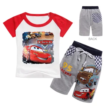 Jaunas Vasaras Puiku Drēbes Karikatūra Pixar Cars, Zibens McQueen Drukāt Bērns, Meitene Bērniem Top Tee Īsām Piedurknēm T ShirtShort Komplekts