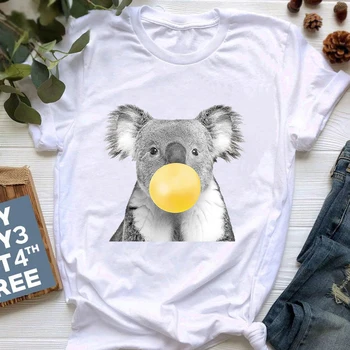 Jaunas Vasaras Tshirt Gudrs Koala Print T-krekli, sieviešu Īsām Piedurknēm t-veida Topi Plus Izmērs S-2XL Lielajam Ikdienas O Kakla Dāma tshirts