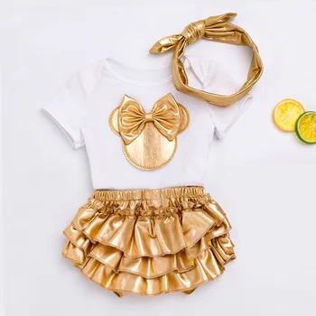 Jaundzimušais Meiteņu Apģērbu Komplekti Ir 2021. Vasaras Īsām Piedurknēm Bowtie Romper+Šorti Kleita+Galvas Infant baby meitene apģērbs apģērbs