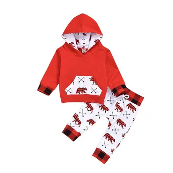 Jaundzimušais Zēni Meitene Ziemassvētku Ziemassvētki Drēbes Kapuci Romper Bikses Apģērbs Kostīms