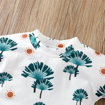Jaundzimušo Bērnu 2gab Vasaras Apģērbu Komplekti Īsām Piedurknēm Saule Lapu Drukas T-Krekls + Šorti Komplekts Zīdaiņiem, Bērnu Zēniem Meitenēm Gadījuma Tērpiem