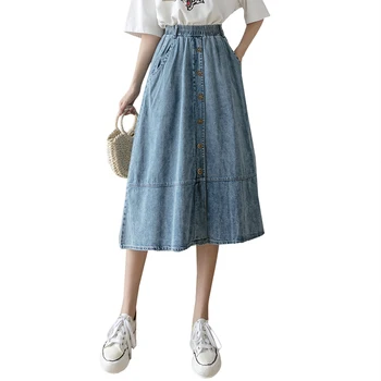 JAUNI Sieviešu Svārki Vintage Drēbes Ilgi Džinsa Svārki Zilā Harajuku Vasaras Augsta Vidukļa Streetwear Jauno flowy Modes Pavasarī