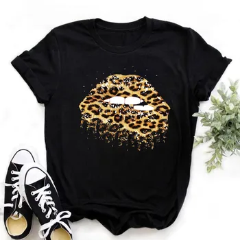 Jauno Leopard Print Mīlestība, Sieviešu T-krekls VEIDA SIRDS Drukāt Vasaras Sieviešu Īsām Piedurknēm Melnā T-krekls Modes Sieviešu Tops