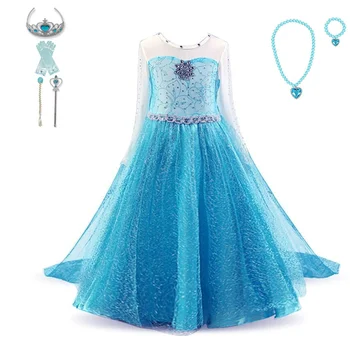 Jauno Modes Blue Fantasy Kleita Baby Girl Dress Birthday Party Sniega Karaliene Kleita Kostīmu Elegants Cute Princese Kleita Izmērs 4-10T