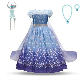 Jauno Modes Blue Fantasy Kleita Baby Girl Dress Birthday Party Sniega Karaliene Kleita Kostīmu Elegants Cute Princese Kleita Izmērs 4-10T