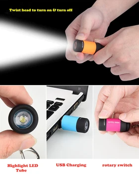 JAUNO Modes Desige LED Mini Gaismas USB Lādējamu Zibspuldzes Lampas Kabatas Keychain Lāpu Ūdensizturīgs Āra Gaismas