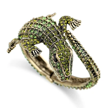 Jauno Modes Paziņojumu Krokodils Vintage Rokassprādze Aproces Aproce Antīka Zelta Pārklājumu Rhinestone Dzīvnieku Aproce Sievietēm Pulseira