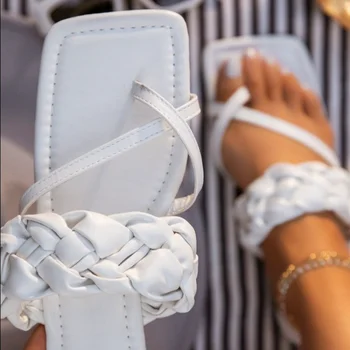 Jauno Modes Čības Sieviešu Kurpes Vasaras PU Ādas Aust Klipu Toe Flip Flops Dāmas Gadījuma Dzīvokļi Sandales Sieviešu 2021