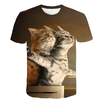 Jauns Ir 2021. Atdzist Lielgabarīta T-krekls Vīriešiem Un Sievietēm, Divi Kaķi Karikatūra Kaķis Drukāt 3D T krekls Vasaras Īsām Piedurknēm T Krekli, 100-9XL