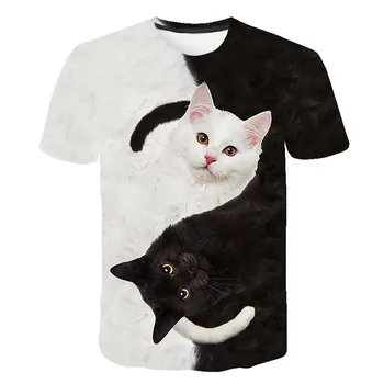 Jauns ir 2021. Atdzist modes t krekls sievietēm divi kaķi drukāt 3d t krekls vasaras īsām piedurknēm t krekli sieviešu t krekli XXS-6XL