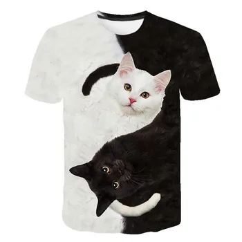 Jauns ir 2021. Atdzist modes t krekls vīriešiem un sievietēm, divi kaķi drukāt 3d t krekls vasaras īsām piedurknēm t krekli vīriešu t krekli XXS-6XL