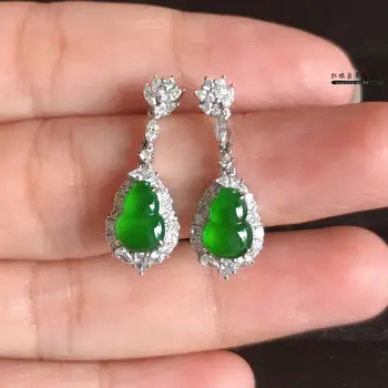 Jauns, oriģināls dizains, dabas zaļā halcedons dimanta auskari Ķīnas retro luksusa šarmu sieviešu sudraba rotaslietas