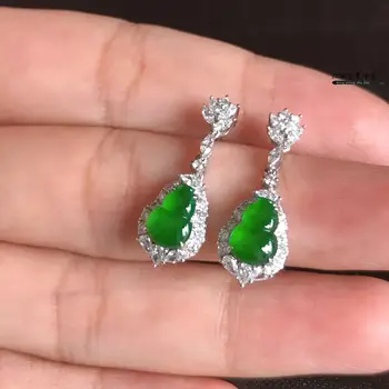 Jauns, oriģināls dizains, dabas zaļā halcedons dimanta auskari Ķīnas retro luksusa šarmu sieviešu sudraba rotaslietas
