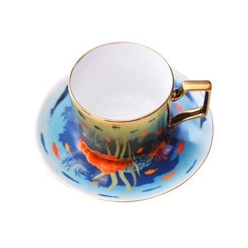 Jauns Spogulis kafijas tasi Spoguļa pārdomas jūras pasauli, keramikas krūzes un apakštasītes liekšķere Vidusjūras stila coffeeware