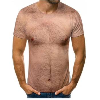 Jauns Stilīgs Vīriešu 3D Smieklīgi Izdrukāt Krūtīs Matiem Muskuļu Īsām Piedurknēm Vasaras T-Krekls Alternatīvu Viltus Divas Harajuku Topi
