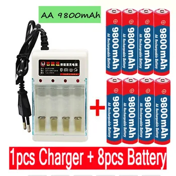 Jauns Tags AA baterijas 9800 mah akumulators AA 1.5 V Uzlādējams Jaunā Alcalinas drummey +1gb 4-cell bateriju lādētāju