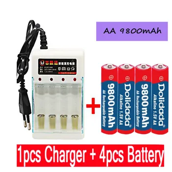 Jauns Tags AA baterijas 9800 mah akumulators AA 1.5 V Uzlādējams Jaunā Alcalinas drummey +1gb 4-cell bateriju lādētāju