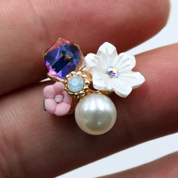 Jaunu 10pcs 21mm ziedu pērle rhinestone sprādzes metāla DIY dāvanu kārbas apsveikuma kartiņu meitene maza rotaslietas tērpu dekorēšana aksesuāri