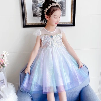 Jaunu 2021. Gada Vasarā Meitenes Kleita Safīra Bumbu Kleita Kleita Izšuvumi Bērnu Princese Sequined Acs Kleitu Modes Bērni Puse Drēbes