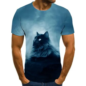 Jaunu 3D iespiests kaķis 0 apkakles vīriešu gadījuma T-krekls, liela zaudēt zēnu un meiteņu T-krekls bērnu modes īsām piedurknēm