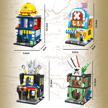 Jaunu Gabals 4 In1 Street View Luffy Helikopters Zoro Anime Skaitļi Ķieģeļus Celtniecības Bloki Diy Samontēti Izglītības Rotaļlietas