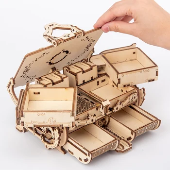Jaunu koka 3D samontēti radošo DIY puzzle Koka mehāniskās transmisijas antīko box modelis, Salikts rotaļlieta dāvana