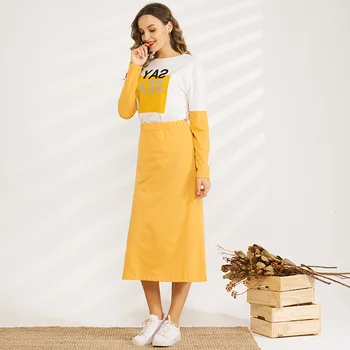 Jaunu Koledžas Modes Dāmas Dzelteno un Balto Krāsu Saskaņošanas Burtu Drukāšanas Visu maču Personības Sporta Sieviešu Ikdienas Tērps
