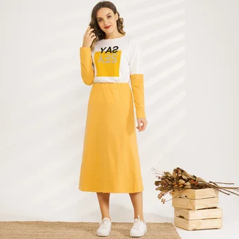 Jaunu Koledžas Modes Dāmas Dzelteno un Balto Krāsu Saskaņošanas Burtu Drukāšanas Visu maču Personības Sporta Sieviešu Ikdienas Tērps