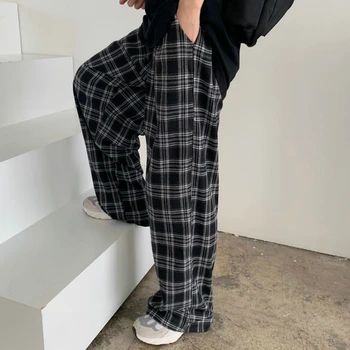 Jaunu Pleds Bikses Sievietēm Gadījuma Šiks Lielajam Zaudēt Plaša Kāju Bikses Ins Retro Tīņi Harajuku Hip-hop Visu maču Unisex Streetwear