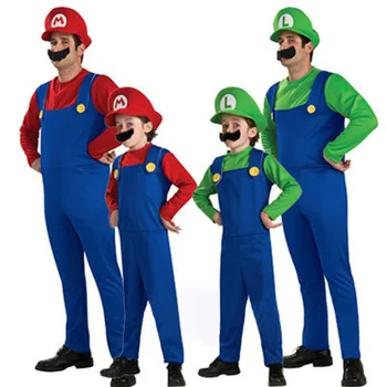 Jaunu Spēli Luigi Super Mario Santehniķis Cosplay Tērpos, Vīrieši, Sievietes Zēni, Meitenes Jumpsuits+Kleita+Cepure+Ūsas Puses Masku Tērps