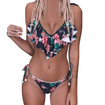 Jaunu un Seksīgu Bikini Peldkostīmu Sieviešu Peldēšanas Tērps Pārsējs Bikini Komplekts Push-Up Brazīlijas Drukāt Vasaras Pludmales Peldkostīmi Beachwear