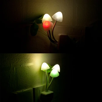 Jaunums Creative Nakts Gaisma ES / ASV Plug Gaismas Sensors 3 LED Krāsains Sēņu Lampas, Nakts Apgaismojums, Bērnu Spuldzes Mājas Dekori Dāvanu