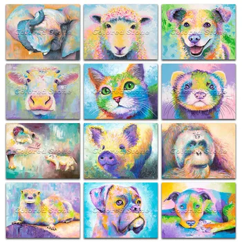 Jaunā Dimanta krāsošana Dzīvnieku, Aitu suns, govs, kaķis, cūka 5D DIY Pilnu Kvadrātveida Urbt izšuvumi krustdūrienā 3D Apaļas mozaīkas Zīmējumu 1105
