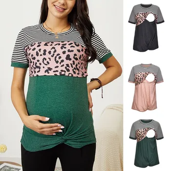 Jaunā Sieviešu Dzemdību Gadījuma T Krekls Ar Krūti Apģērbu Ar Īsām Piedurknēm Māsu Top Gadījuma Svītru Grūtniecēm T Drēbes Maternid