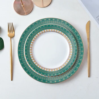 Jaunā stila keramikas galda piederumi trauki un plātnes, kas nosaka Zelta malu Home Hotel vakariņas plāksnes, Dekoratīvie porcelāna plāksne