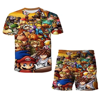 Jaunā Vasaras Bērnu Mario Apģērbu Komplekts Bērnu Modes Zēni Meitenes Karikatūra T-krekls, Bikses, 2gab/komplekts Ikdienas Valkāšanai Bērniem Sporta