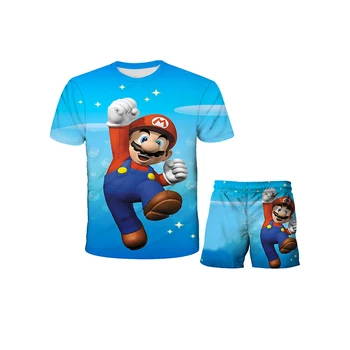 Jaunā Vasaras Bērnu Mario Apģērbu Komplekts Bērnu Modes Zēni Meitenes Karikatūra T-krekls, Bikses, 2gab/komplekts Ikdienas Valkāšanai Bērniem Sporta