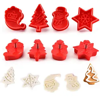 Jaunākās 4gab/daudz Ziemassvētku Pelējuma Cookie Cutter 3D Sīkfailu Virzuli Kuteris DIY Cepšanas Zīmogs Pelējuma Mirst Pomādes Kūka Dekorēšanas Instrumentiem