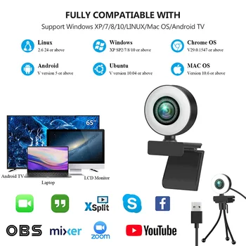 Jaunākās 4K Webcam 2K Web Kamera ar Mikrofonu web Kameras datoru 4K PC Klēpjdators 1080P Kamera, Gaismas Online Mācību Konferences Youtube
