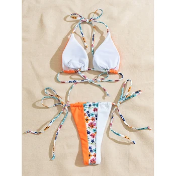 Jo-X Sexy trīsstūris bikini ir 2021. Ziedu drukāt raibs peldkostīmu sieviešu peldēšanas tērps Krokas peldkostīmi sieviešu Brazīlijas peldkostīms