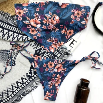 Jo-X Ziedu drukāt bikini ir 2021. Lenta 2 gab. komplekts Elegants peldkostīms sievietēm High cut peldkostīmi sieviešu String peldkostīms vasaras
