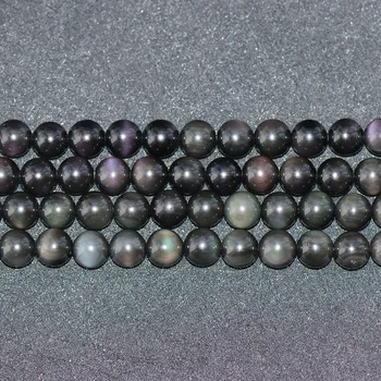 Joanlyn Pakāpes AA Dabas Double Rainbow Melns Obsidiāna Pērles, kas NAV Krāsoti 6mm-14mm Gludas Pulētas Kārta 15.4 Collu Daļa OB07