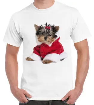 Jorkšīras Terjers Kucēns Ziemassvētku Vecīša Tēvs Ziemassvētku Vīriešu T-Krekls Karikatūra t krekls vīriešu Unisex Jaunu Modes tshirt bezmaksas piegāde