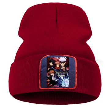 Jujutsu Kaisen Japāna Karstā Anime Iespiesti Ziemas Adīt Cepures Hip Hop Silts Unisex Cotoon Cepuri Tīrtoņa Krāsu Harajuku Beanie Boy