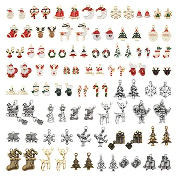 Julie Wang 10PCS Ziemassvētku Piekariņi Izlases Sajauc Emalju Un Sakausējuma Santa Claus Koku Bell Cepuri Kulons Piederumu, Rotaslietu izgatavošana