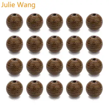 Julie Wang 50GAB 6.5/8.5/10/12mm Koka Krelles Kārta Svītrainām Koka Distances Bumbu Krelles, Rokassprādze, Kaklarota, Piederumu, Rotaslietu izgatavošana