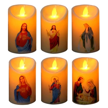 Jēzus Kristus, Sveces, Lukturi LED Tealight Romantiska Pīlārs Gaismas Radošo Flameless Elektroniskā Svece ar Bateriju Darbināmas