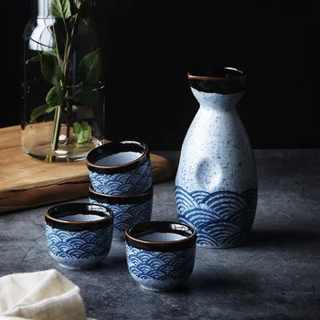 Jūras Ripple Japāņu Sakē Uzstādīt Rīsu Vīna Siltāks Ķīniešu Sadzīves Labad Kausa Keramikas Dēļ Komplekts