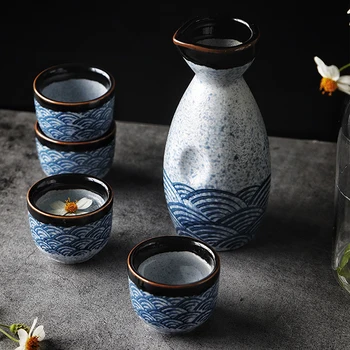Jūras Ripple Japāņu Sakē Uzstādīt Rīsu Vīna Siltāks Ķīniešu Sadzīves Labad Kausa Keramikas Dēļ Komplekts